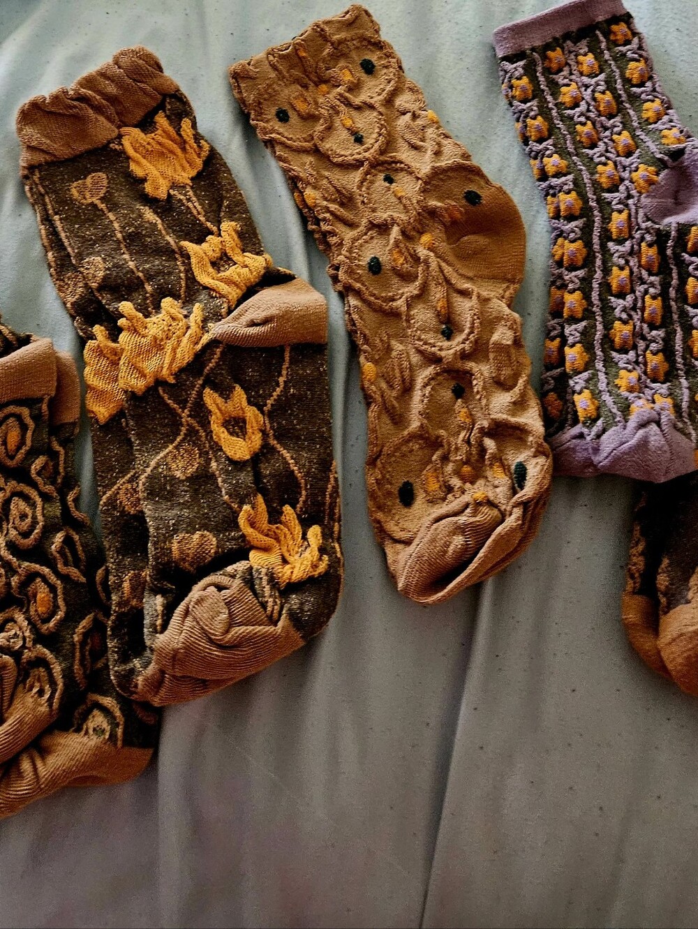 🆕️Whimsical Floral Crew Socks - Brown & Mustard